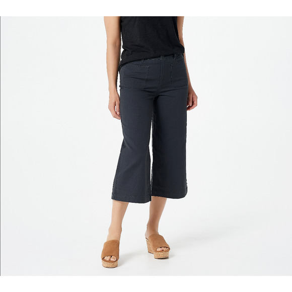 DENIM & CO. NEW $54 Cotton Canvas Wide Leg Cropped Pant Black‎ Size 4 - Picture 1 of 3